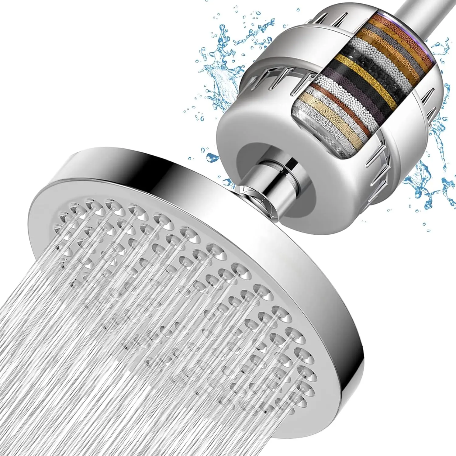 Filtered Shower Head, High Pressure Rain Shower Head Filter Set for Hard Water Removes Chlorine and Harmful Substances