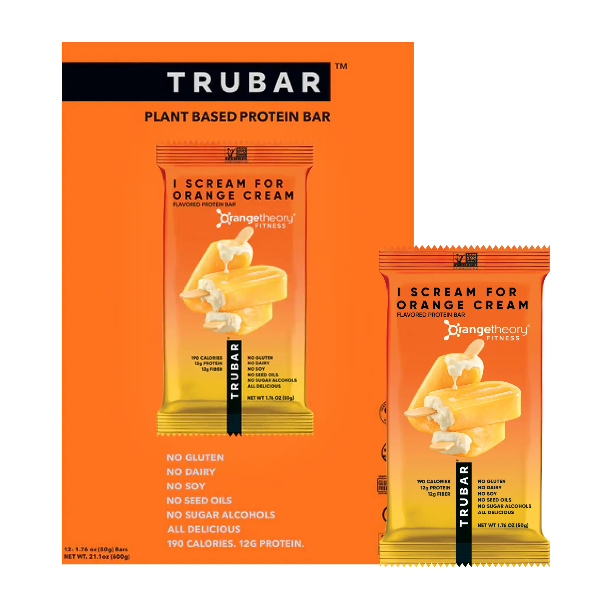 TRUBAR Vegan Protein Bar, I Scream for Orange Cream, Gluten Free, Plant Based Protein, Dairy Free, Non GMO, Soy Free, No Sugar Alcohols, 12 count Snack