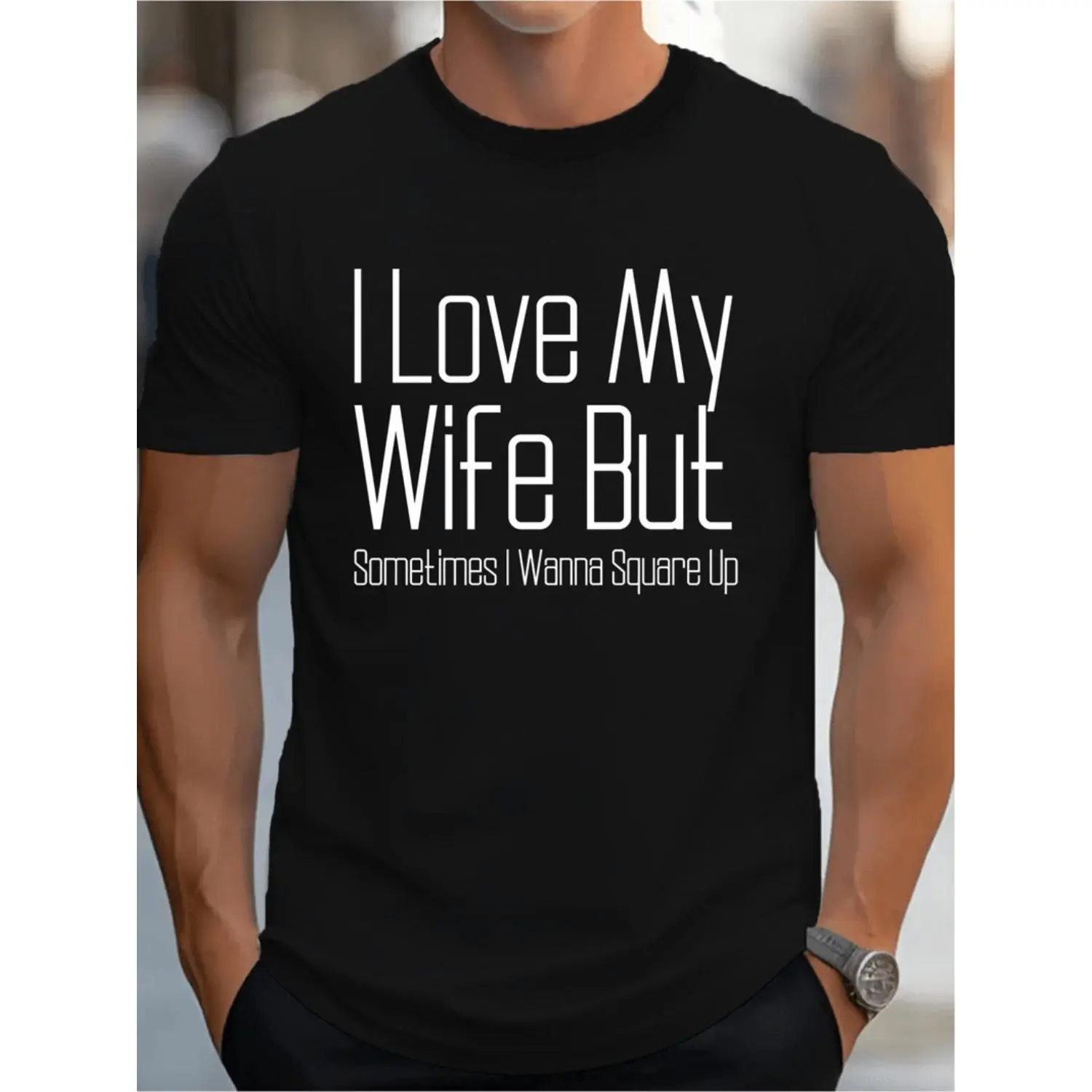Women's "I Love My Wife" Graphic T-Shirt, Casual Cotton Crew Neck Tee, Short Sleeve Streetwear Top, Machine Washable for All Seasons Wear, One Size, Round