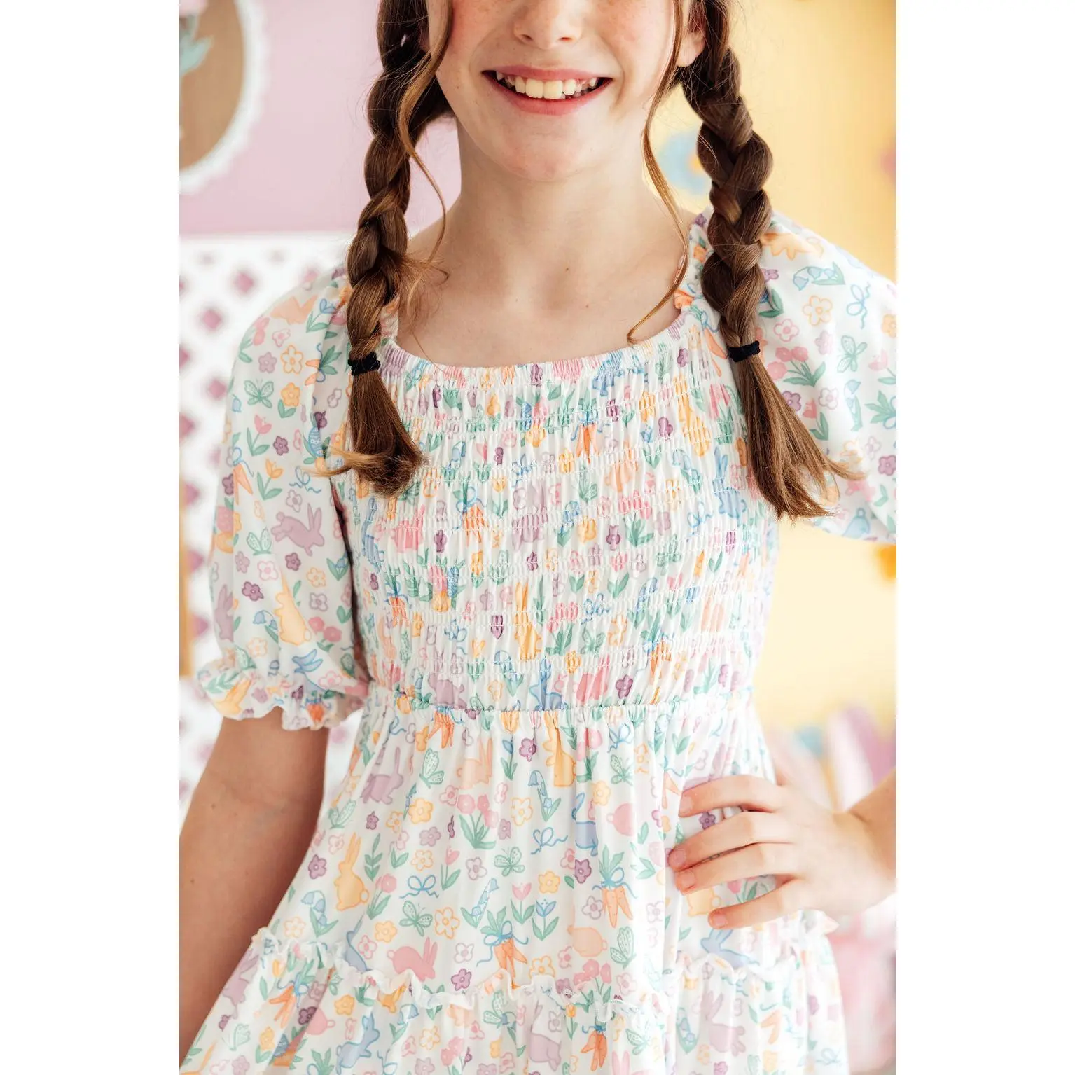 Hoppy Easter Smocked Ruffle Dress
