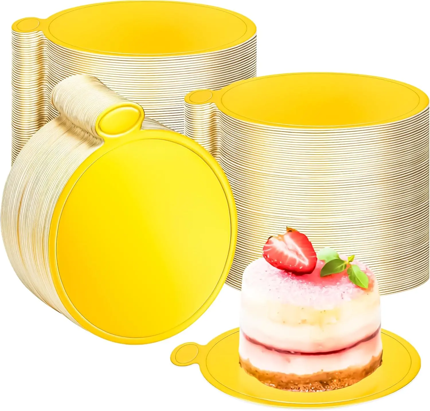 100 Pcs Mini Cake Boards 3.5inch Gold Round Cake Circle Base, Mini Round Dessert Circle Base Board, Small Paper Cake Cardboard Mousse Cupcake Bases Plates