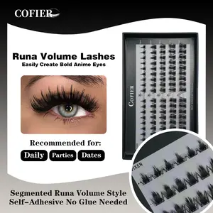 COFIER RUNA Volume Lashes Self Adhesive Individual Eyelashes with Tweezers for Easy Application No Glue Needed Reusable Jelly-coated Base Ideal for Daily Wear Parties and Dates