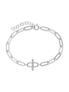 Sterling Silver Pave Bar & Link Bracelet