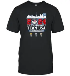 Olympic Games Paris Team USA T-Shirt – The Leading Nation 2024 Graphic Tee, USA Olympic Team Support Shirt
