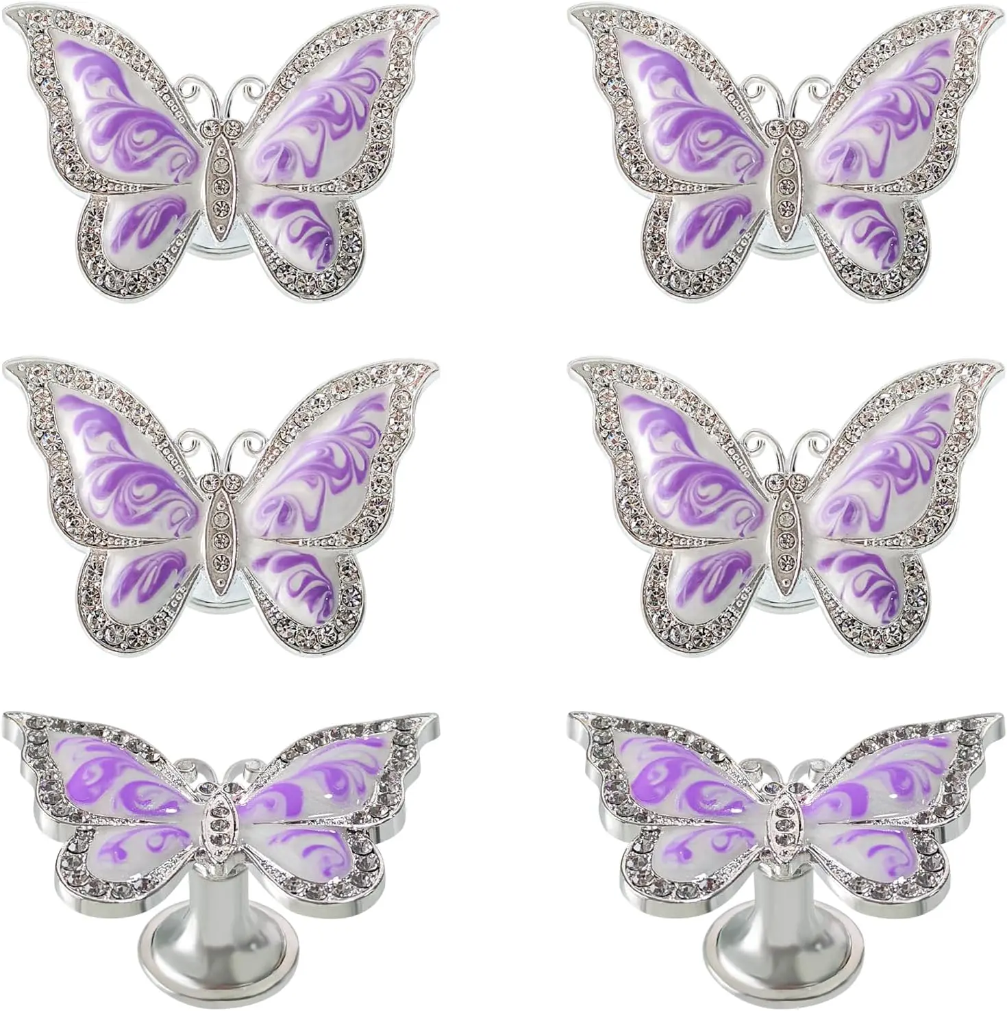 Butterfly Cabinet Knobs,6 Pieces Butterfly Knobs Single Hole Pulls Handles Decorative Door Cabinet Drawer Cupboard Furniture Door Wardrobe (Purple)