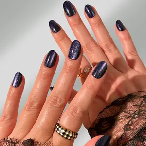 Black Velvet Press-On Nails - Elegant Press-On Nail Design with Black Color - Ideal for Fashion and Everyday Use