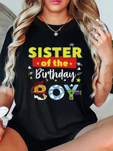 100% Cotton Sister Of The Birthday Boy Toy Familly Matching Story T-Shirt, Men Women Summer Clothes