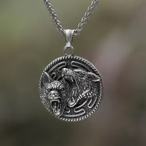 GTHIC Vintage Nordic Wolf Valknut Stainless Steel Viking Pendant Animal Jewelry for Men and Women Daily Wear
