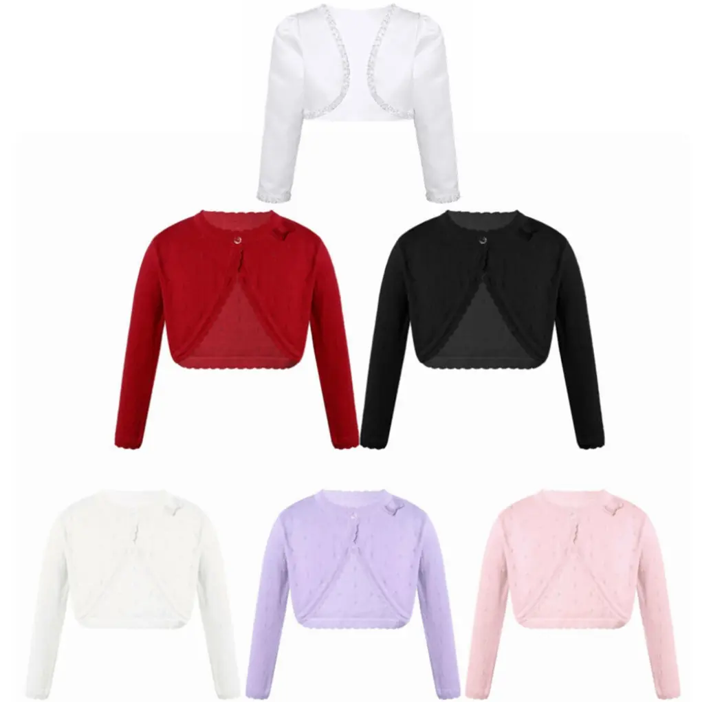 easyforever Girls' Solid Color Cotton Rhombus Knit Long Sleeve Cropped Cardigan - Kids' Casual Knit Clothing Sweater, Stylish Dress Cover Top, Knit Clothing Sweaters, Crochet