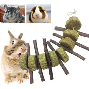PeSandy Bunny Chew Toys for Teeth, Organic Apple Wood Molar Sticks with Timothy Hay Circles for Bunny Chinchilla Guinea Pig Hamsters Holland Lop Prairie Dogs Squirrels Gerbils, Improves Dental Health