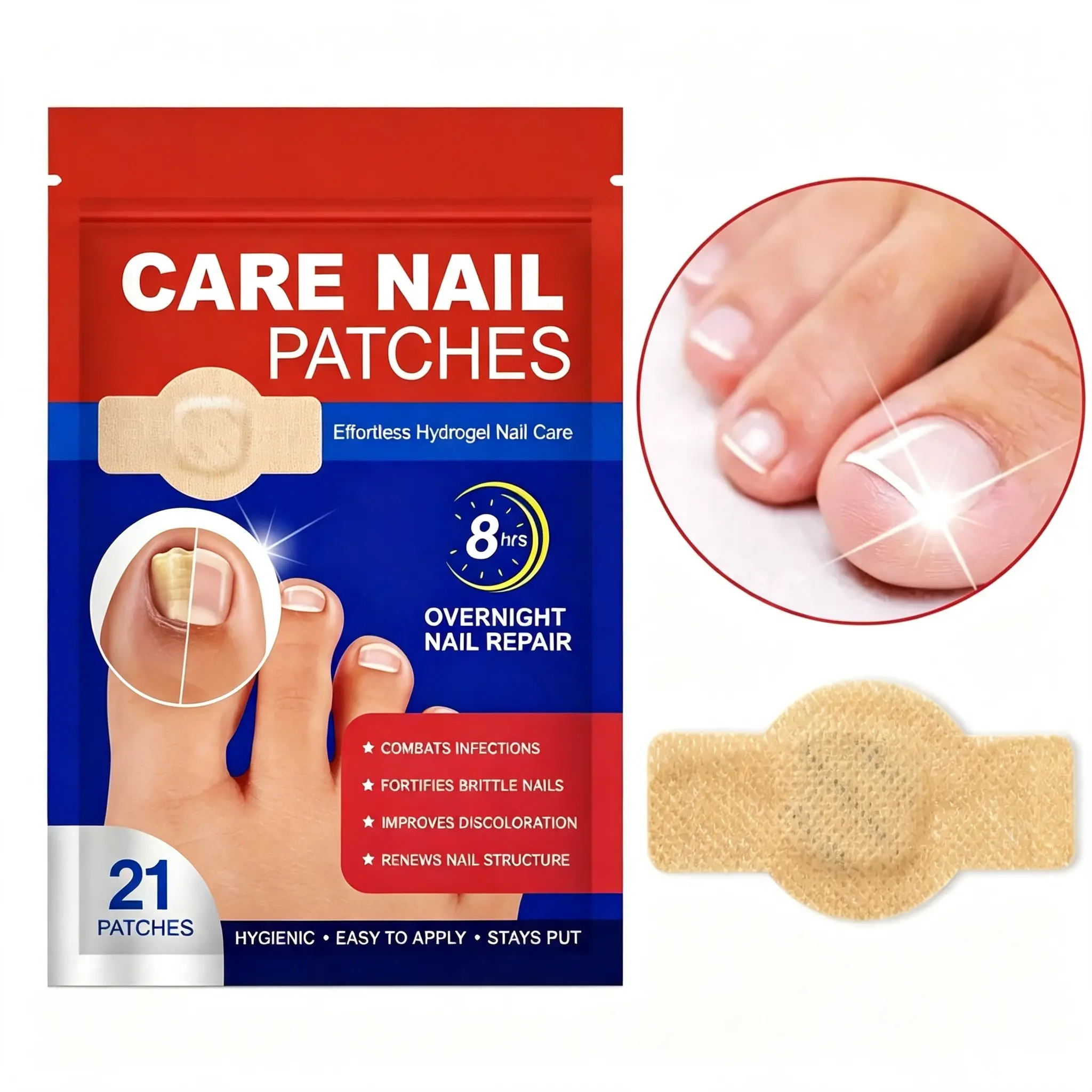 Nail Patches for Toenails, 21PCS Hydrogel Nail Care Patches, Overnight Nail Support & Protection, Easy to Apply for Toenail & Fingernail