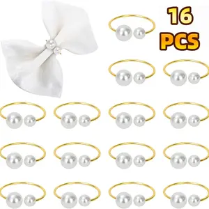 Pearl Napkin Rings Set of 16, Napkin Holder, Table Napkin Buckles, Dining Table Setting, Christmas Wedding Party Supplies, Home Decor