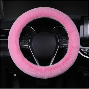 15-Inch Fuzzy   , Soft Fluffy Winter Car  Protector,  Interior Accessory for Men and Women, Warm Comfortable Car Decoration, Pink Steering microfiber camo outer diameter