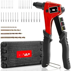 Pop Rivet Gun Kit with 200 Blind Rivets, Upgraded Manual Single Hand Riveter with 4 Tool-Free Interchangeable Rivet Heads and 4 Drill Bits, Pop Rivet Tool Kit with Sturdy BMC Carrying Case