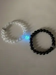 Glow in Dark Couple Bracelets, Night Glow Crown & Heart Beads, Exclusive Cp Design, Valentine's Day Gift Box Included, Glowing Bracelet