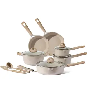 Housewarming Gift Carote Ceramic Nonstick Pots and Pans Set, 13 Pieces Non-Toxic Kitchen Cookware Sets Compatible for All Stoves