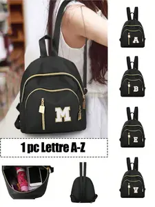 Canvas zipper fashion backpack, white velvety embroidered letter Z, unisex casual college style letter decoration, suitable for daily use, casual women's backpack, large-capacity outdoor travel backpack