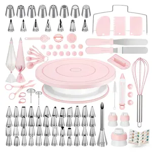 158 Pcs Cake Decorating Kit with Cake Turntable, 64 Piping Tips, 50+2 Pastry Bags, Frosting Spatulas, Leveler, Scrapers, Fondant Molds, and More Baking Supplies Decorating Tools