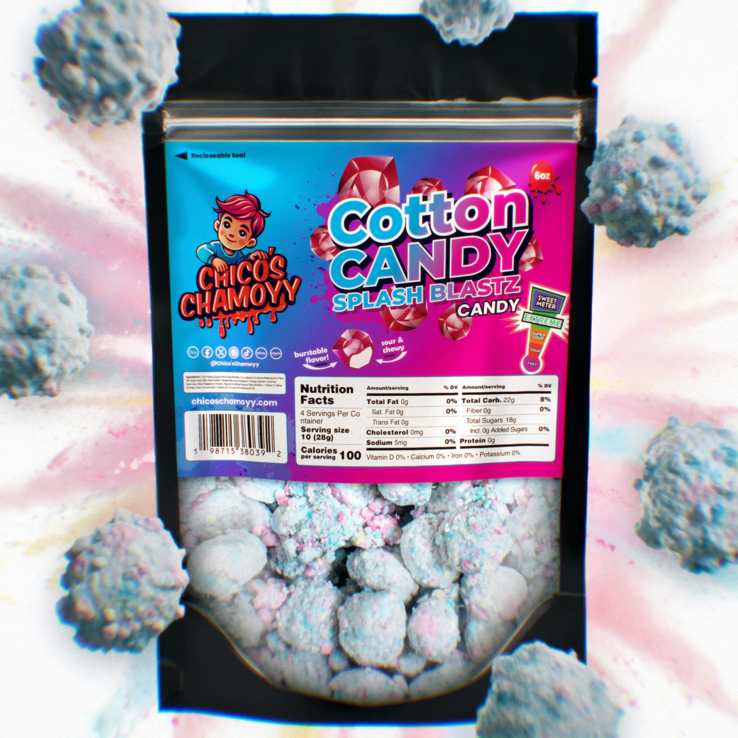 Cotton Candy Viral Gushers Splash Blastz 6oz Candy (No Chamoy) - Chicos Chamoyy - Fruity Snack Sweet