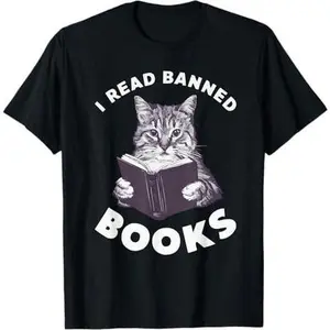 cat Read Banned Books funny design T-Shirt