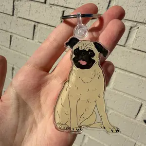 Pug Dog Keychain | Cute Acrylic Pet Keychain | Tan and Brown Pug | Dog Owner Gift
