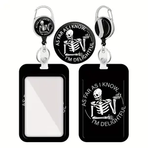 Badge Holder with Retractable Reel, Funny Fun Skeleton ID Name Tag Work Badge Clip Heavy Duty Vertical Card Protector Cover Case for Work Office Nurse Medical Student Teacher Women Men