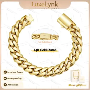 14k Gold Plated Miami Cuban Link Chain Bracelet, Thickened, Dense and Chunky 7.5/8.5 inch- Hip-Hop Jewelry for Men/Women Hypoallergenic Material, Sweat-Resistant, Chunky Gold Bracelet for Streetwear,Trendy  Accessory Gift Black Friday