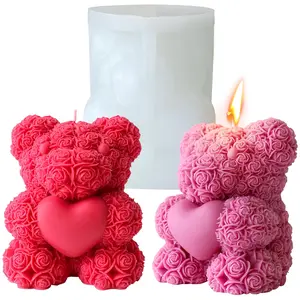 1pc Heart Rose Bear Candle Silicone Mould, 3D Bear Wax Mold, Resin Mold for Handmade Scented Candles, Soap, Clay, Gypsum, DIY Crafts