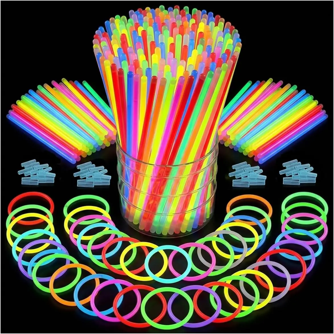 100PCS Glow Sticks Bulk Party Pack, Halloween Glow Sticks For Kids Camping, Glow In The Dark Sticks,8" Glow Party Supplies Bracelets with Connectors