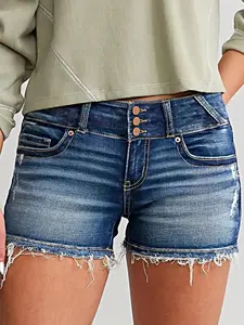 Women's High-Waisted Denim Shorts, Summer Slim-Fit Hot Pants, Vintage Cat Hair Edge Super Short Jeans, Essential Streetwear, Everyday