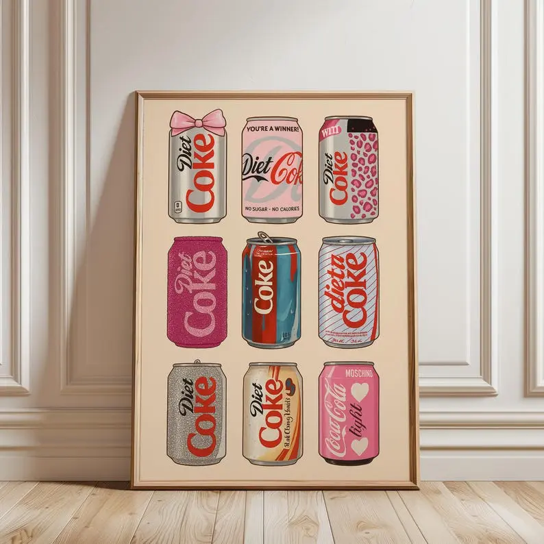 Diet Coke Can Collection Poster, Retro Pop Art Soda Print