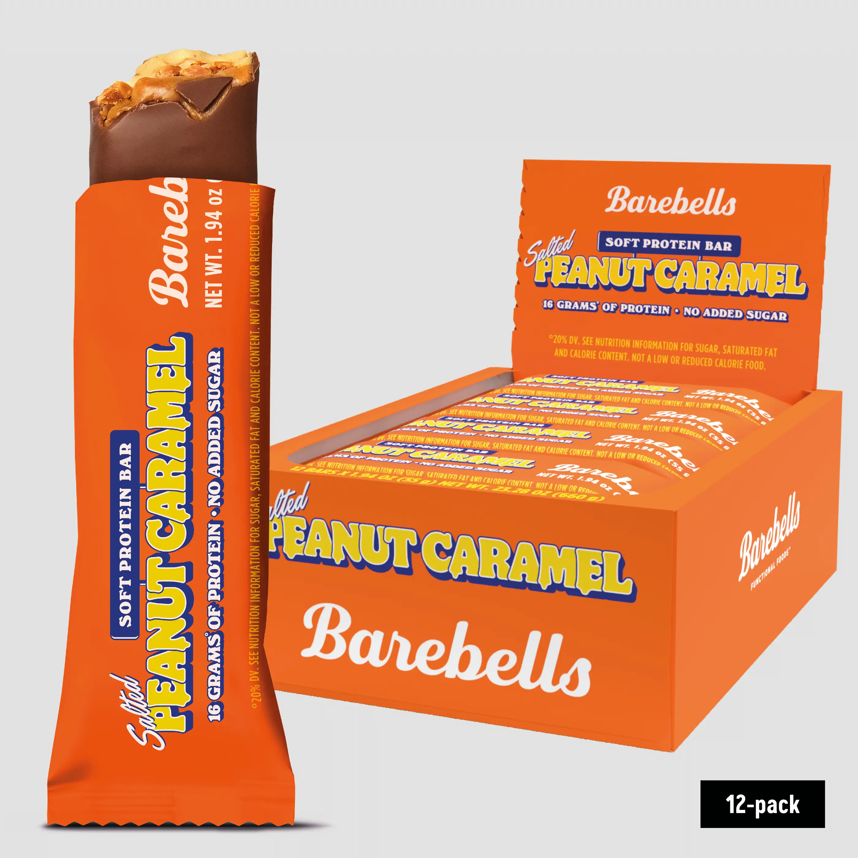 Barebells Soft Protein Bars Salted Peanut Caramel - 12 Count, 1.9oz Bars - Protein Snacks with 16g of High Protein - Chocolate Protein Bar with 2g of