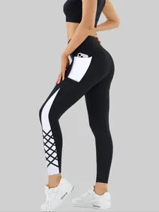 NEW ladies' Crossover Straps Color Block Pocket Outdoor Sports Pants High Waist Yoga Pants，Women's  Sports trousers，Suitable for All-Seasons Wear