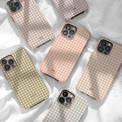 Boho Gingham Personalized Monogram Phone Case Initials Phone Cover for ip 17 16 15 14 13 12  ss s25 24 23 iPhone 18 Pro Max Phone Case