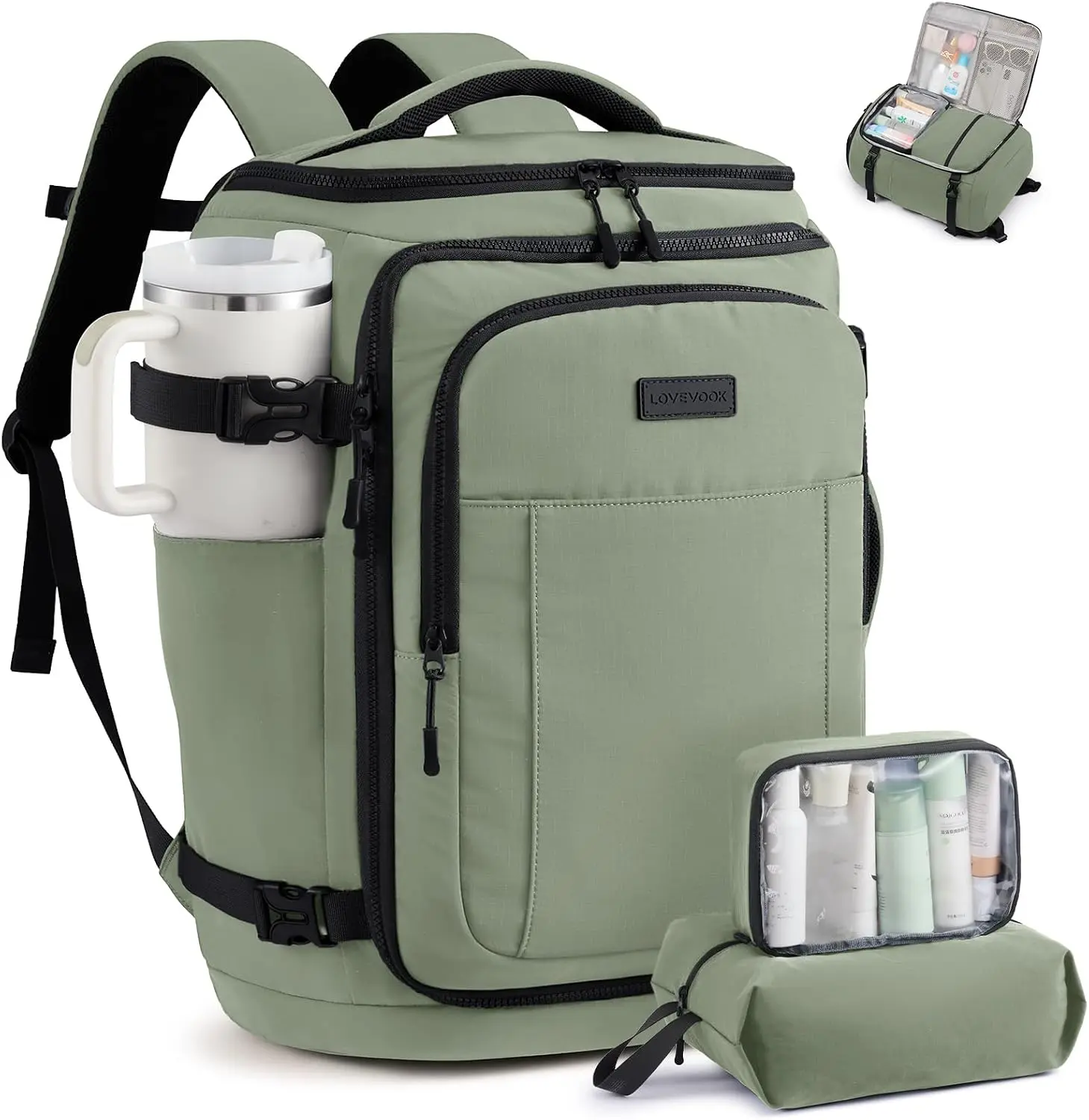 LOVEVOOK Travel Backpack for Women & Men, 25L&28L Airline Approved Personal Item Carry On Backpack, Lightweight with 2 Packing Cubes, Waterproof Daypack for Work, Gym & Weekend Travel