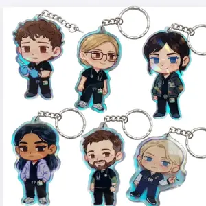 The Pitts Chibi Keychains,Robby Whitaker Dana King Keychain Charm,Medical Staff Chibi Acrylic Keychain Set, Nurse Doctor Cartoon Keyrings, Healthcare Worker Gift, Cute Hospital Character Charms