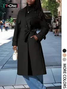 Women's Spring Autumn Windbreaker Jacket with Button, Warm Simple Fitted Coat with Belt and Pockets, Casual Long Sleeve Outerwear for All Seasons Womenswear