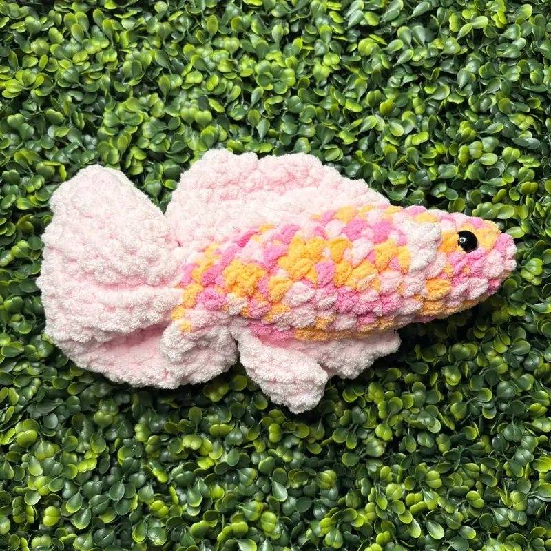 Pink and Orange Handmade Amigurumi Crochet Betta Fish Plush, Soft Cuddly Stuffed Animal Gift, Sea Animal Toy for Gifting, Soft Cuddly Gift, Stuffed Animal Gifts