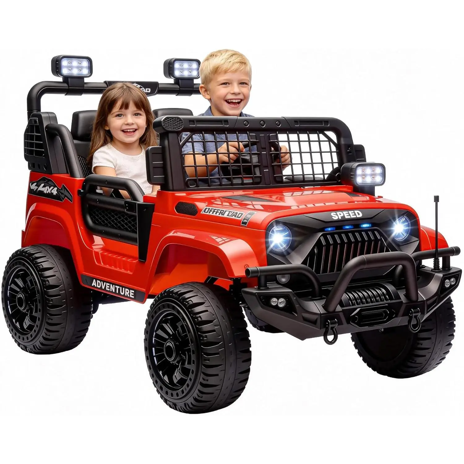 24V 2-Seater Kids Electric Ride-On Jeep, 550W Dual Motors, 31" Extra-Wide Seat, 4-Wheel Suspension, Parent Remote Control, LED Headlights, Rear Searchlights for Big Kids Hiking & Light Outdoor Play