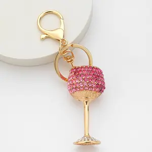 Cute Rhinestone Wine Glass Keychain, Two-Tone Mini Goblet Pendant, Shiny Bag Charm or Key Ring, Perfect Gift for Wine Lovers, Party Enthusiasts, Friends, Teens, and Adults, Adorable Kawaii Accessory for Backpacks, Purses, Travel, or Daily Decoration outdo