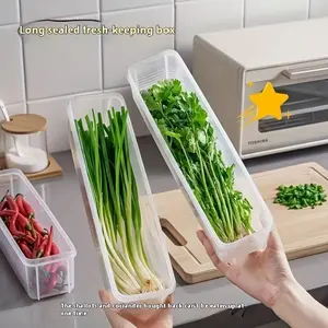 3pcs Transparent Chive Keeper Container for Fridge, Airtight Garlic Onion Storage Box, 25cm Fresh Vegetable Storage with Seal Lid, Ideal for Herb Mint Green Onion, Kitchen Refrigerator Organizer