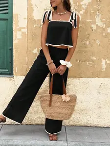 Women's Elegant Strapless Sleeveless Cropped Top and Pants Set, Casual Loose Fit, Perfect for Parties and Dates, Fashion New Arrival