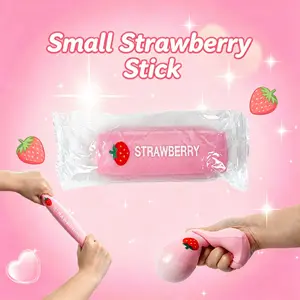 New Ultra-Soft Slow-Rebound Pink Strawberry Stick Stress Relief Squeeze Toy - A realistic food-shaped fidget toy with cute design, unique and fun.