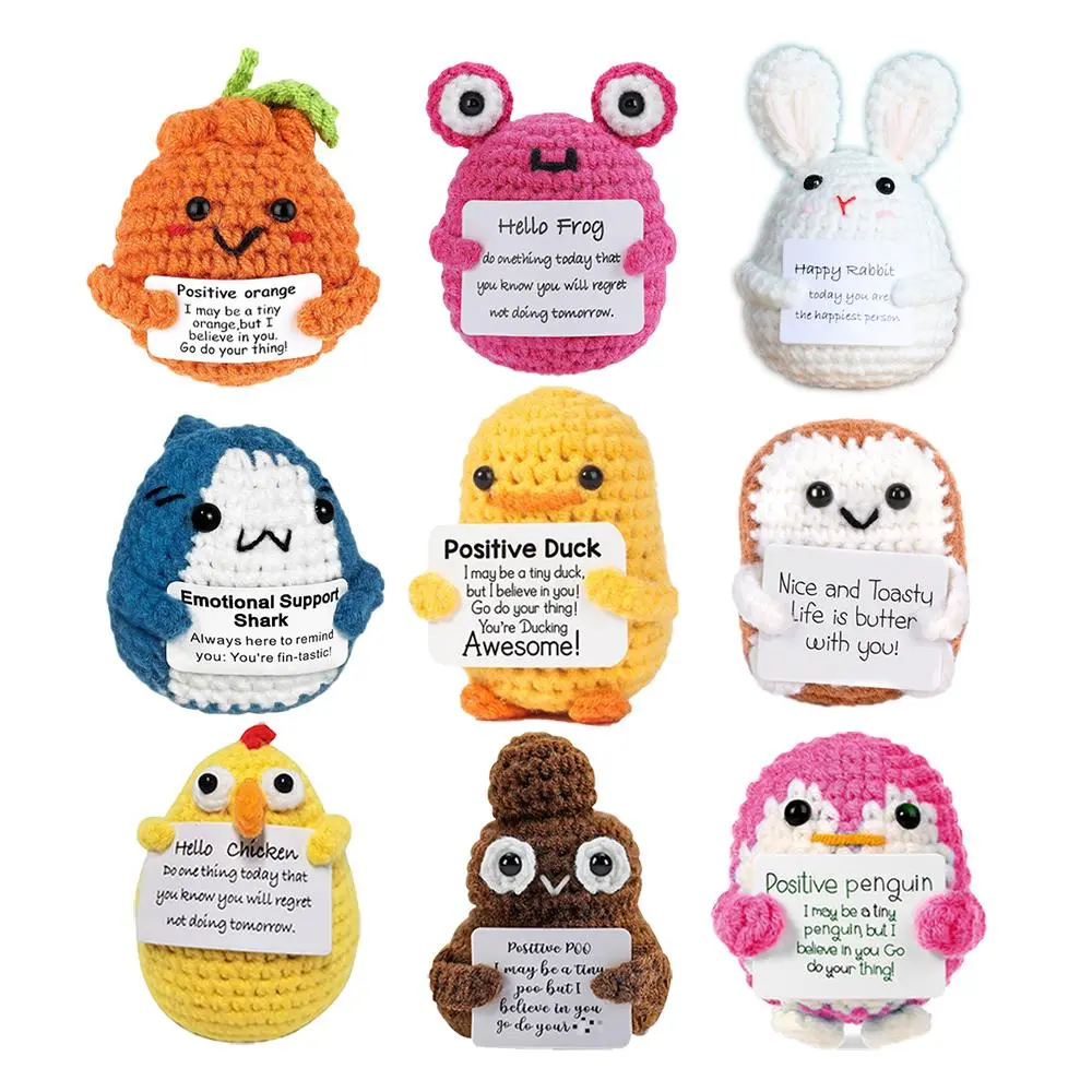Mini Funny Positive Crochet Stuffed Animals Soft Huggable Amigurumi Ornament, Huggable Collectible, 9 Counts/set Emotional Inspirational Support Ornament,  Gift for Women Men Coworker Friends Birthday and Holiday Gifts Stocking Stuffers