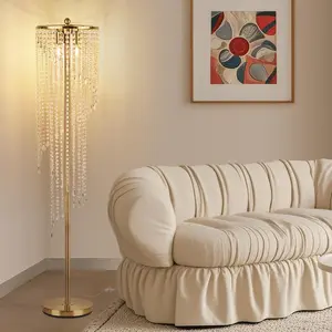 Gold Floor Lamps for Living Room, 63" Tall Lamp for Corner, Modern Floor Lamp with Double-Layer Crystal Lamp Shade, Standing Lamp for Bedroom, Office, Reading (2700K LED Bulbs Included)