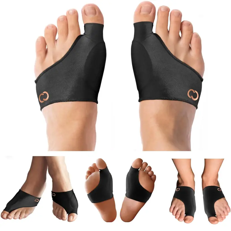 Copper Compression Bunion Sleeve for Adults - 1 Pair, Smooth Fabric, Built-in Cushion, Low Profile Design, Protective Layer, Slip-On, Foot & Side Foot Protection, Less Rubbing, Daily Wear Shoe Accessory Alternative to Insoles