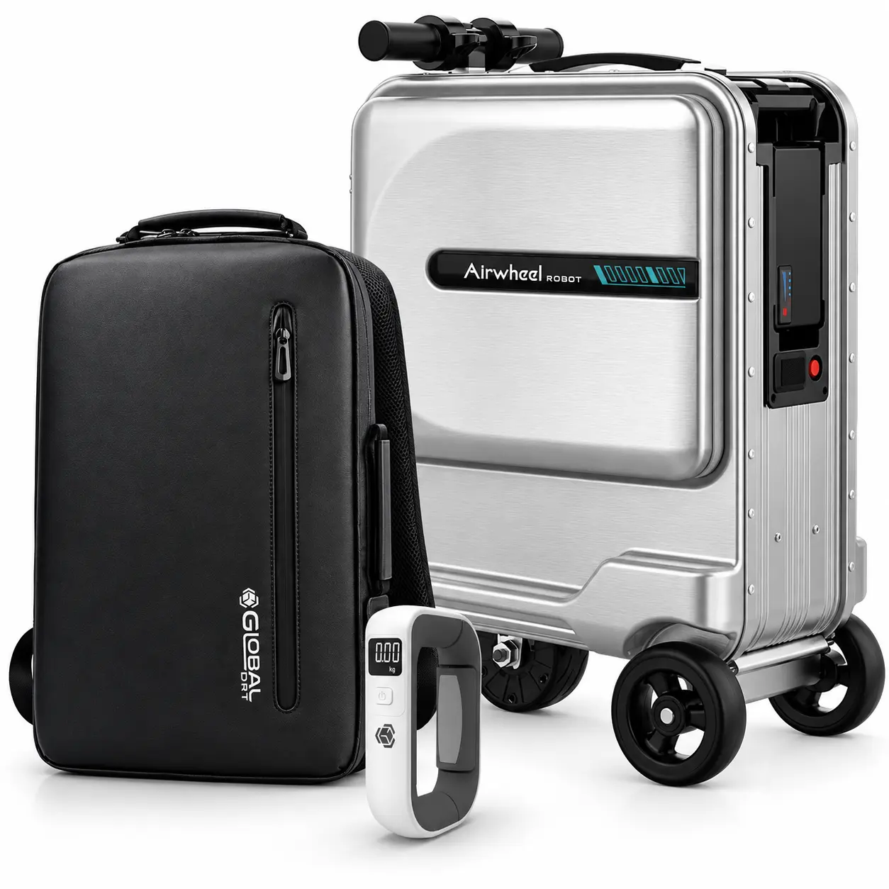 Airwheel SE3miniT Electric Ride-On Suitcase Travel Bundle with Global DRT Digital Luggage Scale and 30L Backpack – 3-Piece Set