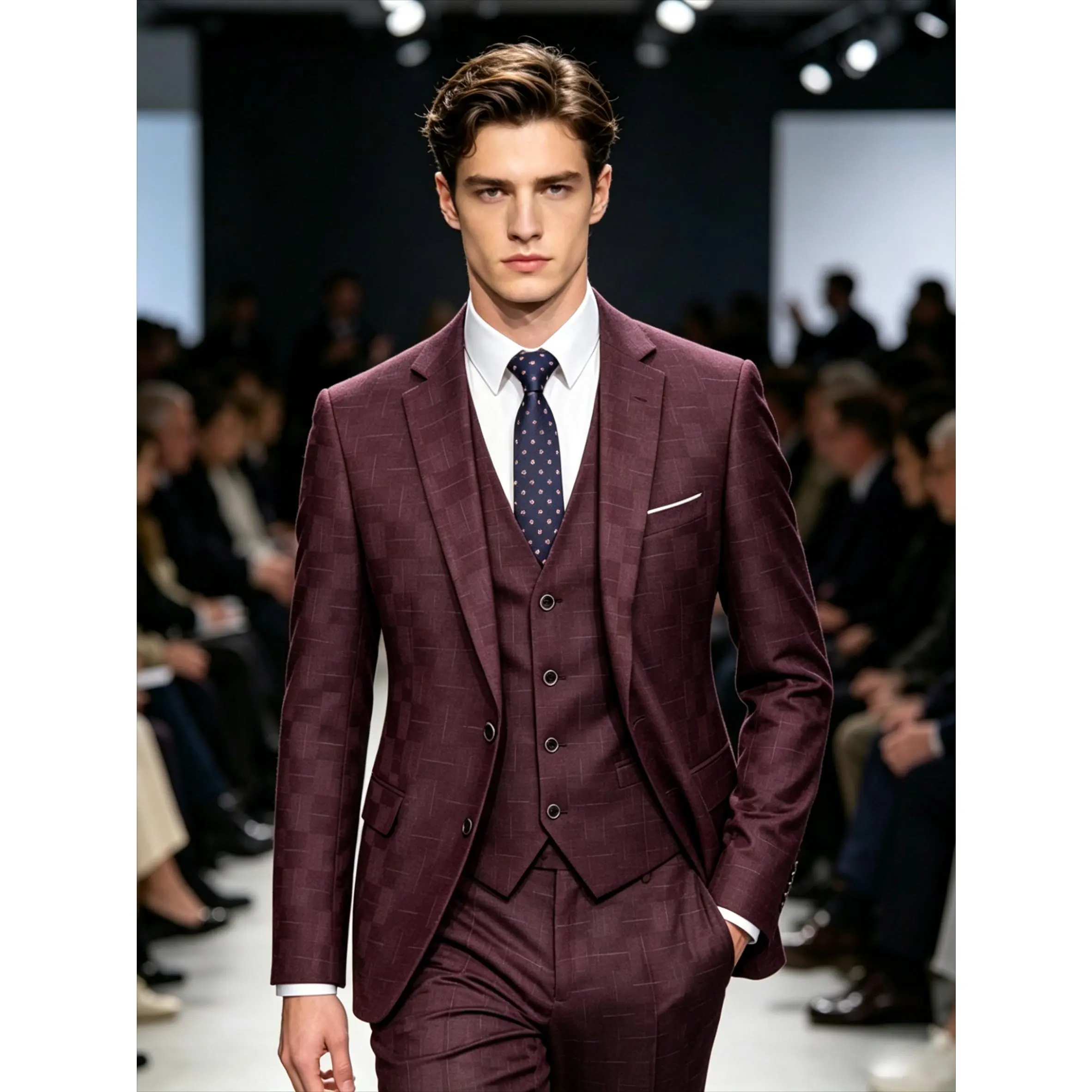 Men's 2-Piece Suit, Tailored Fit Classic Windowpane Check Polyester Rayon Blazer & Trousers for Formal Office Workwear, Buttons, Long Sleeve, Basics, Straight Pants, Fitted, Colorblock, Dry Cleaning, Two-Piece Suit, Business