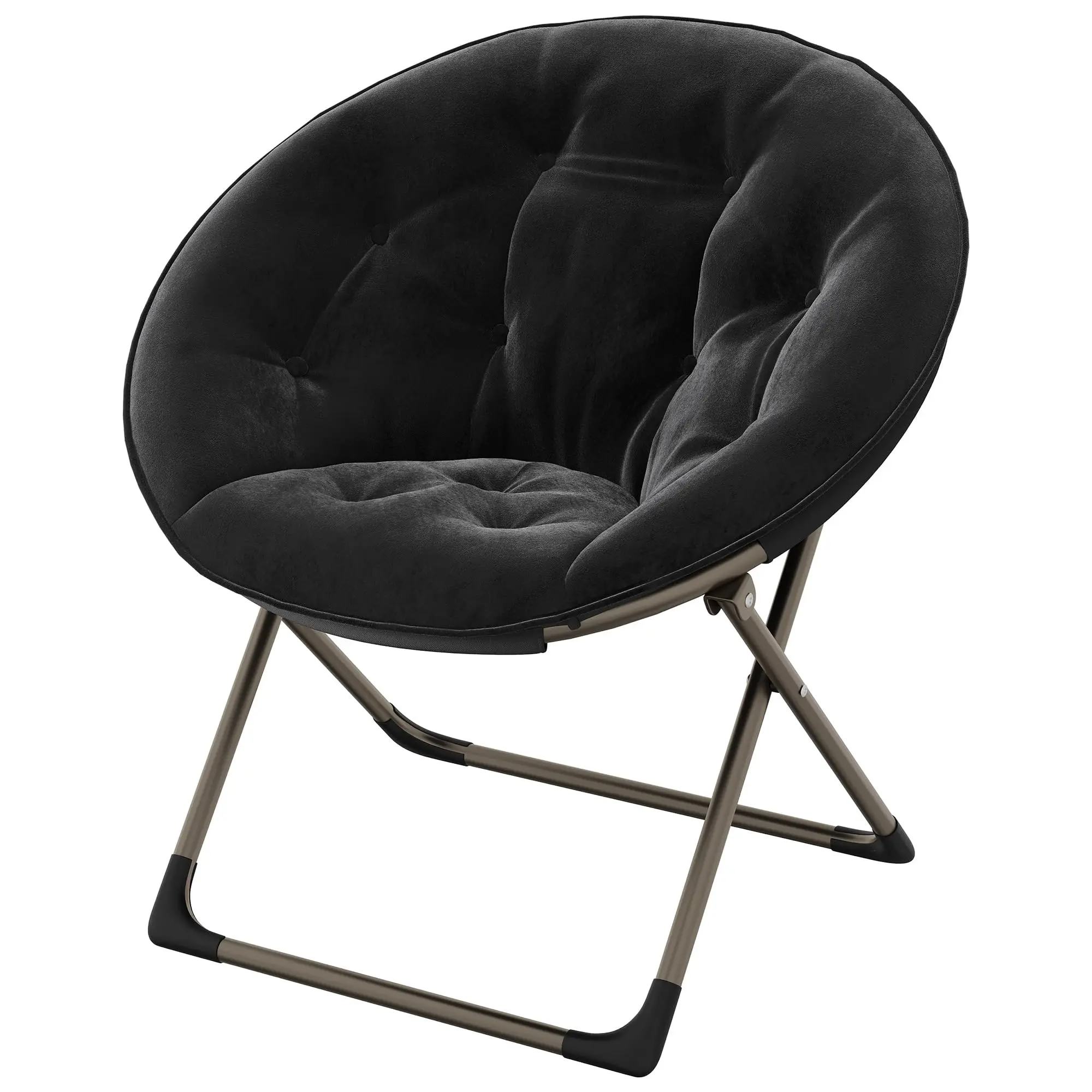 Garvee Faux Fur Lounge Moon Chair with Folding Metal Frame, Oversized Plush Flower Accent Seat for Adults and Teens, Comfortable and Stylish Chair for Gaming, Reading, Bedroom, Dorm, Black, 1PCS