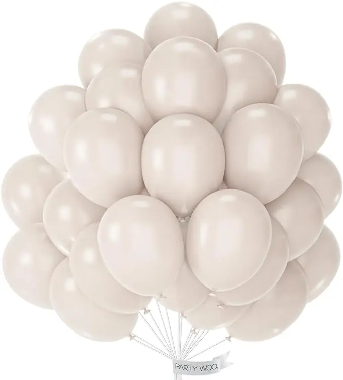PartyWoo Thick 12in Round Beige Latex Balloons (50pcs) - Boho Cream Ivory Neutral Inflatable Sphere Decorative Balloons for Wedding, Birthday Theme Party Supplies, Balloon Balloons